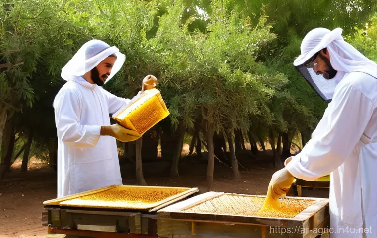 양봉업 창업 가이드 - **Prompt:** A serene and detailed outdoor scene depicting an experienced Arab beekeeper, calmly insp... 양봉업 창업 가이드 - **Prompt:** A serene and detailed outdoor scene depicting an experienced Arab beekeeper, calmly insp...