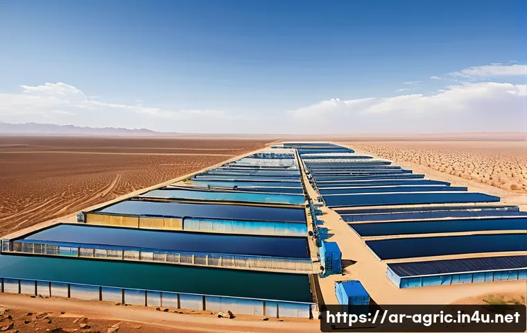 내수면 어업의 가능성 - **Prompt 1: "Hidden Oasis in the Desert"**
A wide-angle, cinematic shot showcasing a state-of-th...